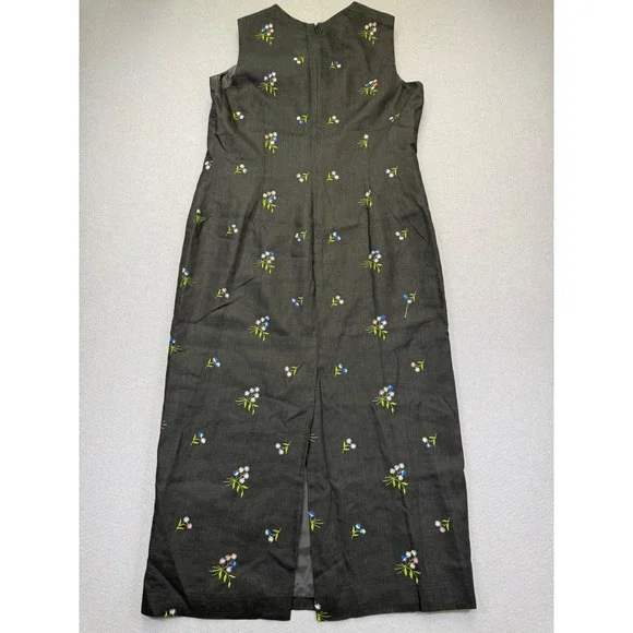 Talbots Petites Black Irish Linen Floral Embroidered Sleeveless Maxi Dress 12P - Picture 10 of 11
